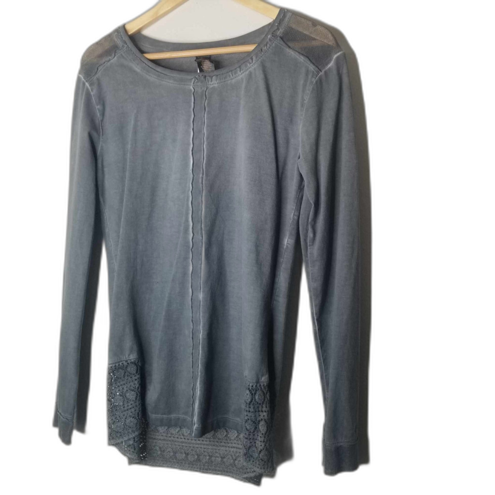 Womans Gray Boho Ojai Long Sleeve Top Sz S